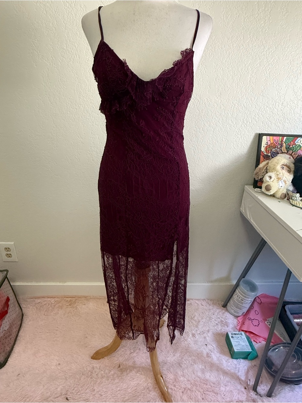 Urban Outfitters Burgundy Lace Maxi Slip Dress
